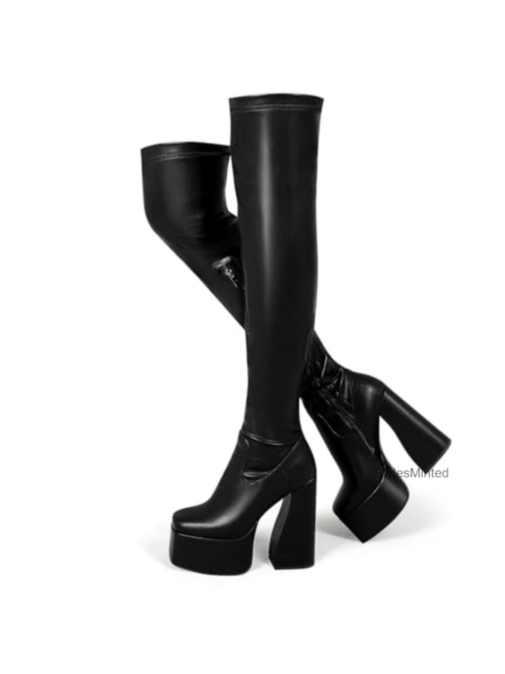 Platform Thigh High Boots Women Chunky Block Heels Over The Knee Stretch Go-Go